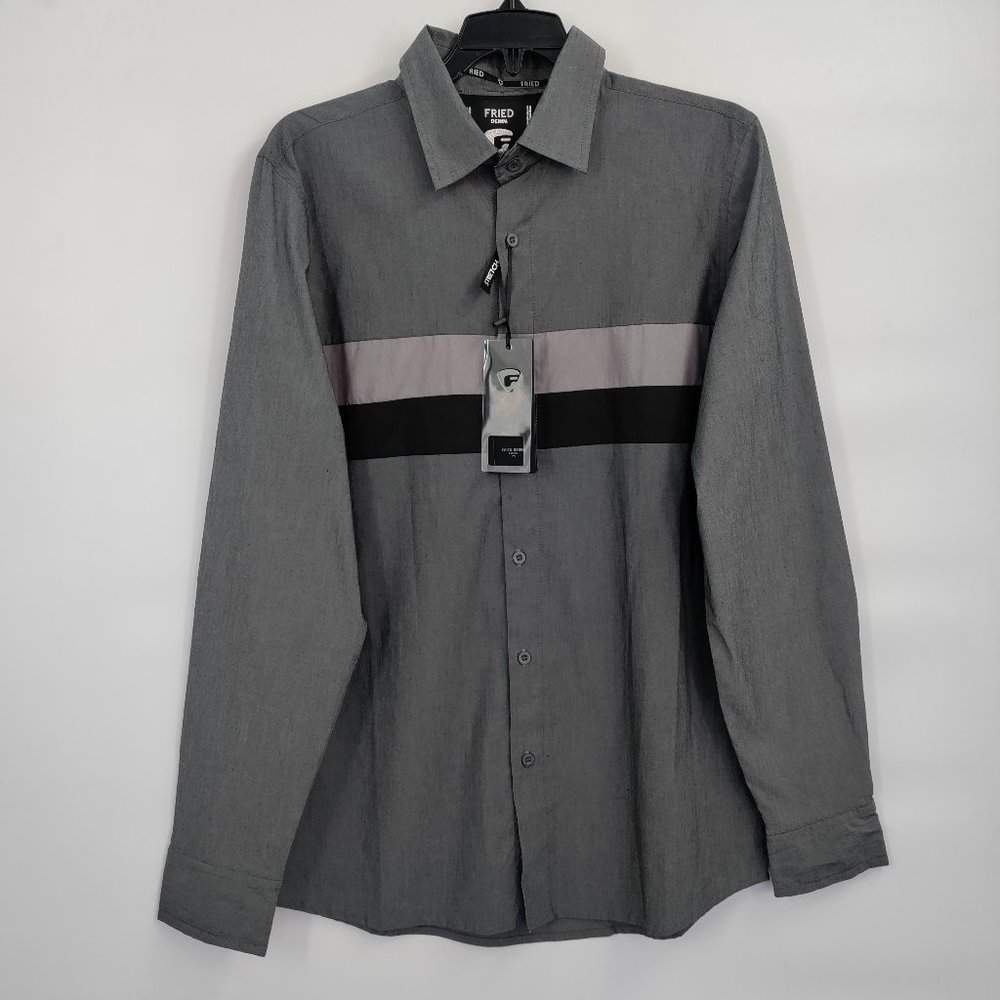 Fried Denim Polo Long Sleeve Slim Fit Charcoal Size Small